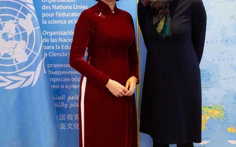 Đại sứ Lê Thị Hồng Vân chào từ biệt Tổng giám đốc UNESCO Audrey Azoulay