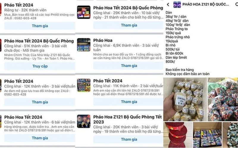 Mua bán pháo trái phép tràn lan trên mạng